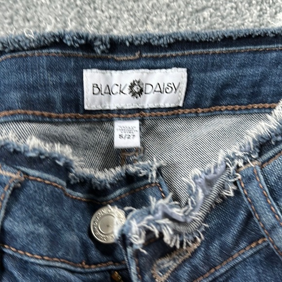 Black Daisy Dark Wash Skinny Jeans with holes - Picture 2 of 5